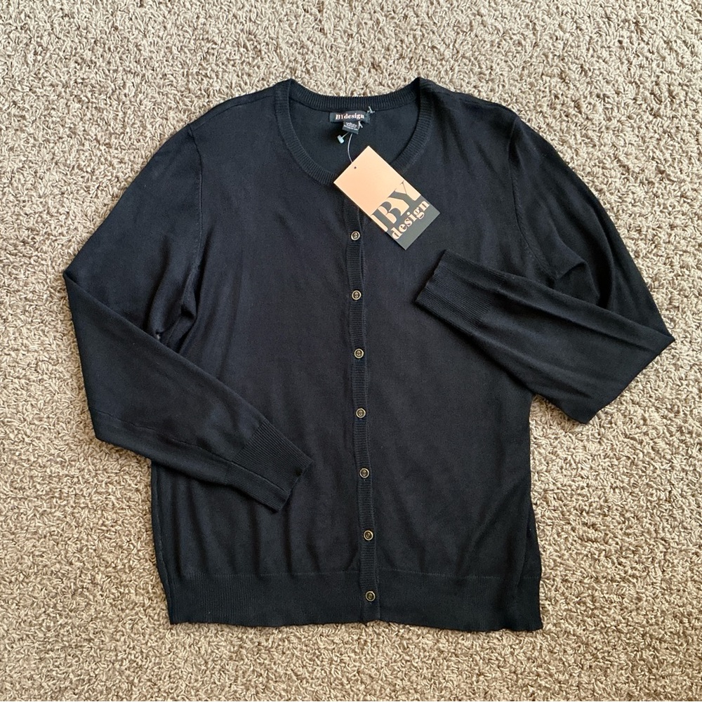 NWT~ Black Crew Neck Cardigan Sweater, Long Sleeves, Button-Up, Women’s Large
